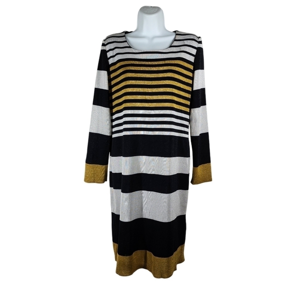 MISOOK STRIPED METALLIC THREADING LONG SLEEVE DRESS